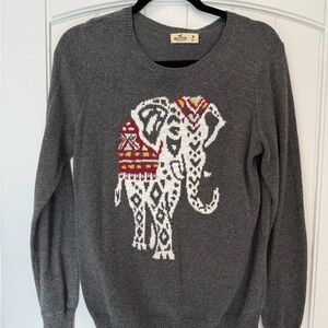 Hollister Charcoal Sweater with Colorful Elephant Design